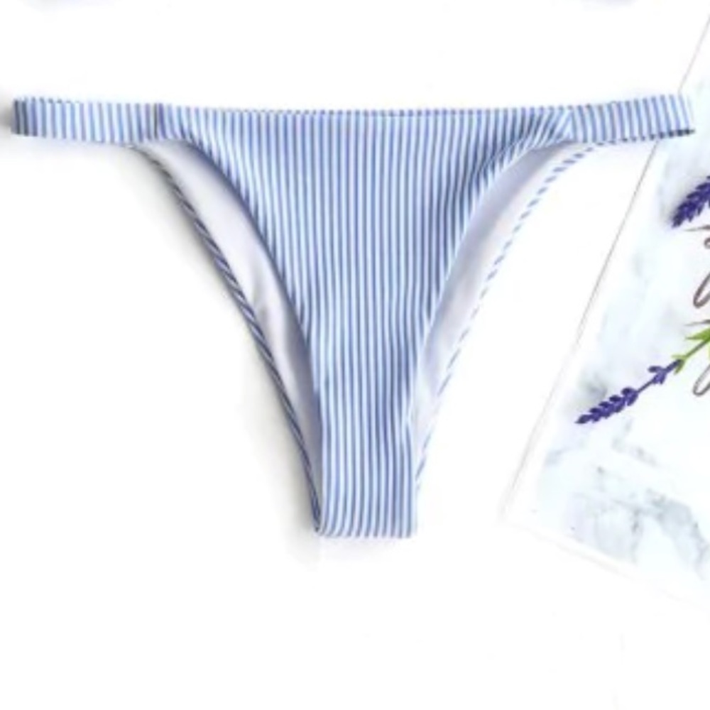 Blue and White Stripped CheekyThong Bikini Bottoms
